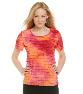 Notations® Short Sleeve Scoopneck Tie-Dye Shutter Top