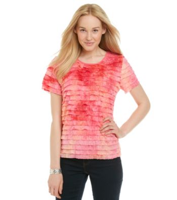 Notations® Short Sleeve Scoopneck Tie-Dye Shutter Top