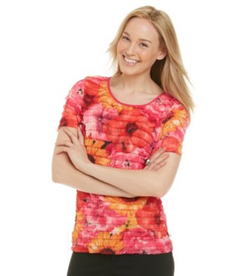 Notations® Short Sleeve Scoopneck Floral Print Shutter Top