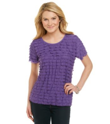 Notations® Short Sleeve Scoopneck Solid Shutter Top