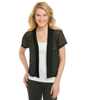 Notations® Short Sleeve Open Knit Solid Cardigan