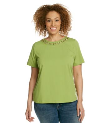 Breckenridge® Plus Size Short Sleeve Crewneck Embellished Ringer Tee