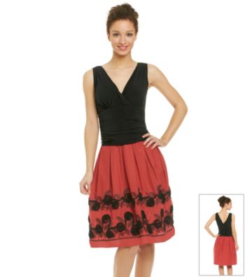 S.L. Fashions Surplice Embroidered Party Dress