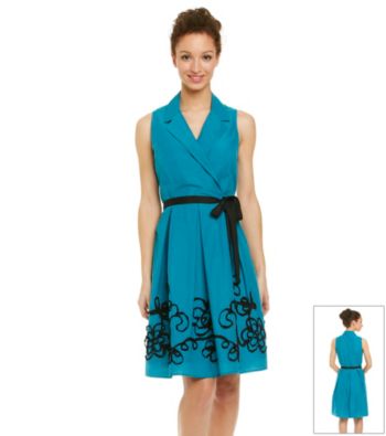 S.L. Fashions Border Print Faux Wrap Dress