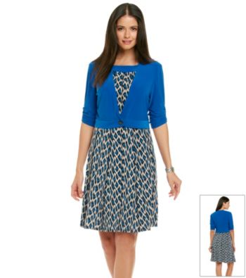 Perceptions Print Knit Dress With Jacket