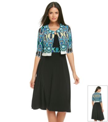 Perceptions Solid Knit Dress With Print Jacket