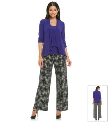 Perceptions Knit Solid Top Dot Print Pant Set