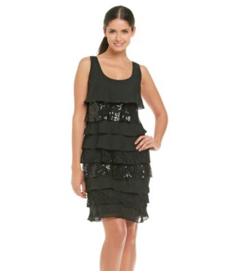 S.L. Fashions Sequin & Lace Chiffon Shutter Dress