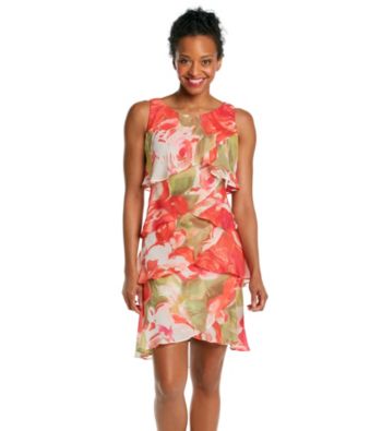 S.L. Fashions Petites' Print Chiffon Shutter Dress