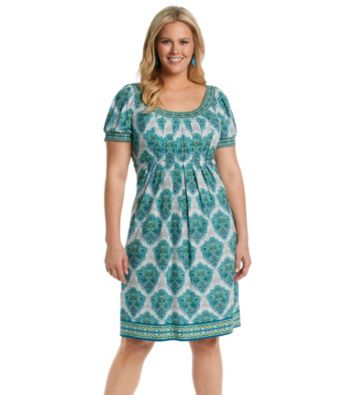 London Times® Plus Size Print Babydoll Dress