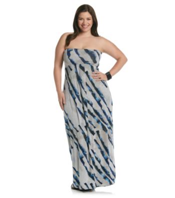 DKNY JEANS Plus Size Stripe Print Strapless Maxi Dress Women's