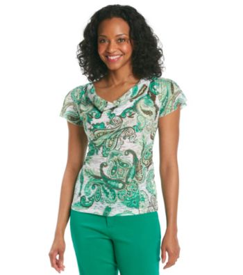 AGB® Petites' Printed Drapeneck Top