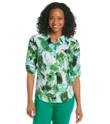 AGB® Petites' Buttonfront Printed Top