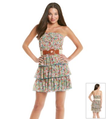 City Triangles® Juniors' Strapless Tiered Ruffle Floral Dress