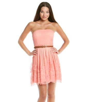 City Triangles® Juniors' Coral Mesh Embroidered Dress
