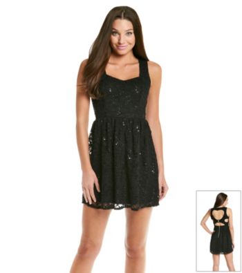 Emerald Sundae® Juniors' Black Sequin Lace Dress