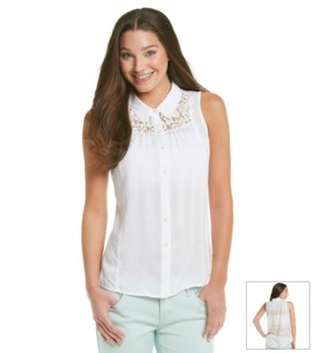 Pink Rose® Juniors' Lace Back Button Down Shirt