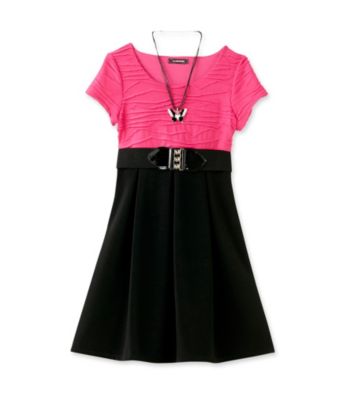 My Michelle Girls' 7-16 Black/Pink Two Tone Swing Dress