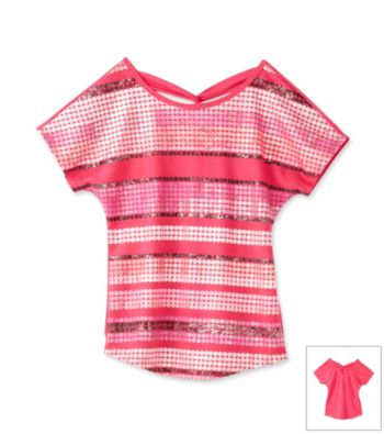 Beautees Girls' 7-16 Pink Sequin Striped Criss-Cross Back Top