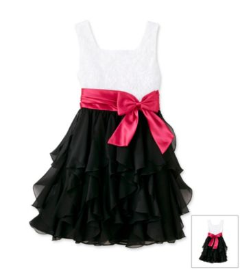 Rare Editions® Girls' 7-16 Black/White Rosette Ruffle Dress