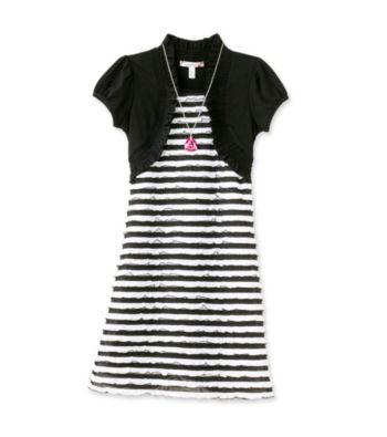 Speechless® Girls' 7-16 Black/White Striped Eyelash Dress with Shrug
