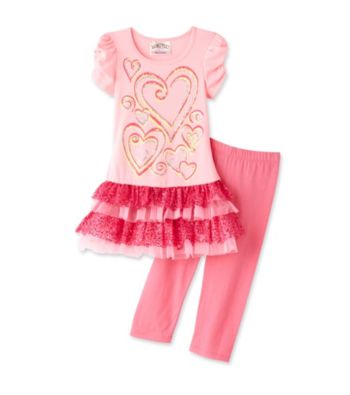 Beautees Girls' 4-6X Pink Heart Leggings Set