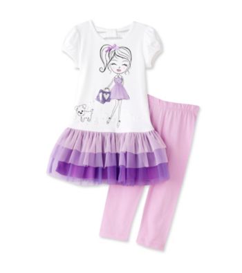 Beautees Girls' 4-6X White/Purple Shopping Girl Leggings Set