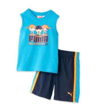 PUMA® Baby Boys' Blue Muscle Tee and Shorts Set