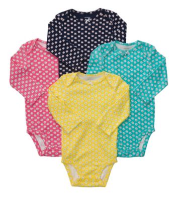 Carter's® Baby Girls' Pink/Yellow/Blue 4-pk. Long Sleeve Animal Print Bodysuits