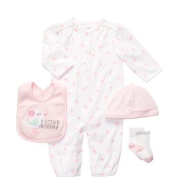 Carter's® Baby Girls' White/Pink 4-pc. Bird Coverall Set