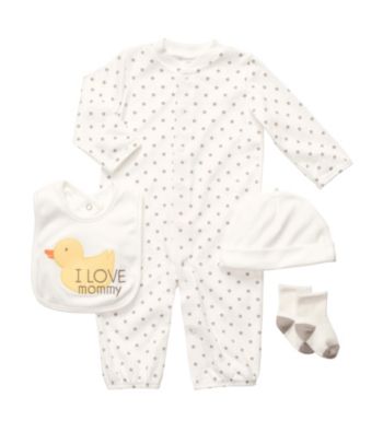 Carter's® Baby Ivory/Grey 4-pc. Duck Coverall Set