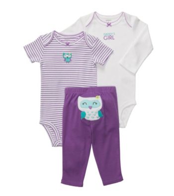 Carter's® Baby Girls' Purple/Ivory 3-pc. Owl Pull-On Pants Set