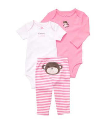 Carter's® Baby Girls' Pink/White 3-pc. Monkey Pull-On Pants Set