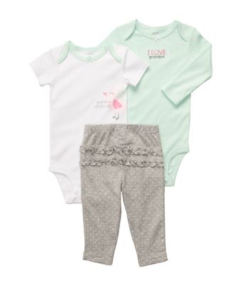 Carter's® Baby Girls' Mint/Grey 3-pc. Birdie Ruffle Pull-On Pants Set