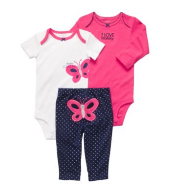 Carter's® Baby Girls' Pink/Navy 3-pc. Butterfly Pull-On Pants Set