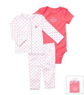 Carter's® Baby Girls' Coral/White 3-pc. Cardigan and Pants Set