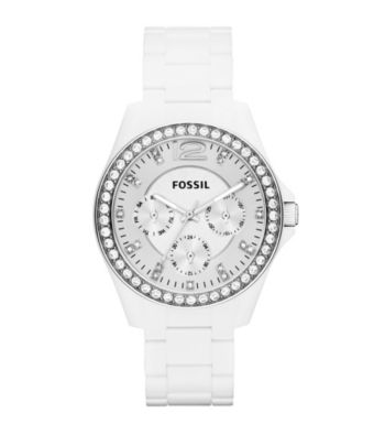 Fossil® Riley Watch in White Acetate/Silvertone with Crystal Bezel 38mm