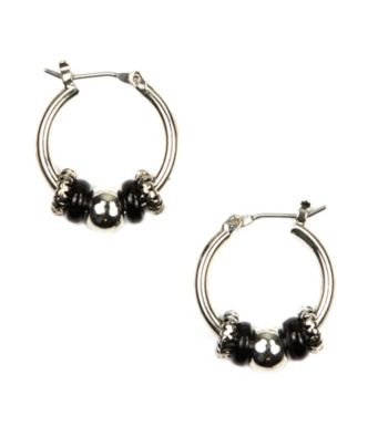 Nine West® Jet and Silvertone Click It Slider Hoop Earrings