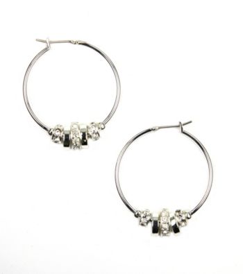 Nine West® Silvertone and Crystal Medium Click It Slider Hoop Earrings