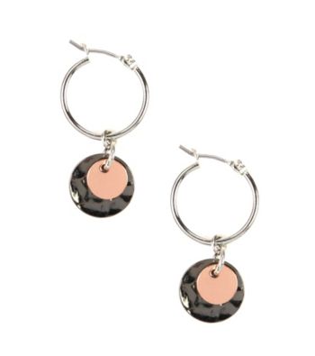 Nine West® Small Tri-Tone Drop Off Hoop Earrings