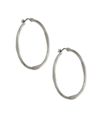 Nine West® Silvertone Hammered Click It Hoop Earrings