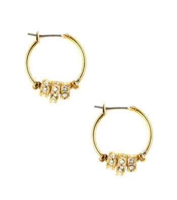 Nine West® Crystal and Goldtone Medium Size Click It Hoop Earrings