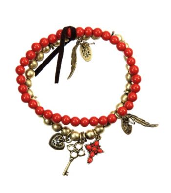 Nine West Vintage America Collection® Set of 2 Oxidized Brass and Coral Beaded Stretch Bracelets