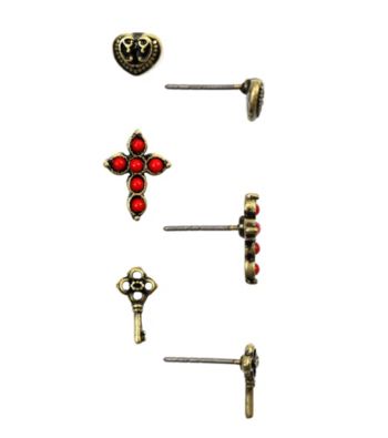 Nine West Vintage America Collection® Oxidized Brass and Coral Stud Trio Earrings Set