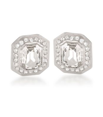 Carolee® Royal Redeux Crystal and Silvertone Emerald Button Clip On Earrings