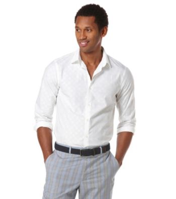Perry Ellis® Men's Bright White Long Sleeve Slip Exploded Dot Woven