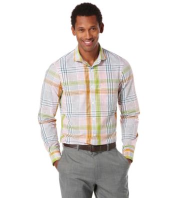 Perry Ellis® Men's Rosa Long Sleeve Slim Fit Road Map Plaid Woven