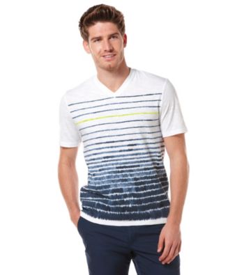 Perry Ellis® Men's Ink Short Sleeve Stripe Printed V-Neck Tee