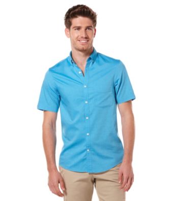 Perry Ellis® Men's Azzurro Short Sleeve Slim Solid Oxford Woven