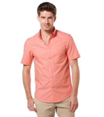 Perry Ellis® Men's Emberglow Short Sleeve Slim Solid Oxford Woven